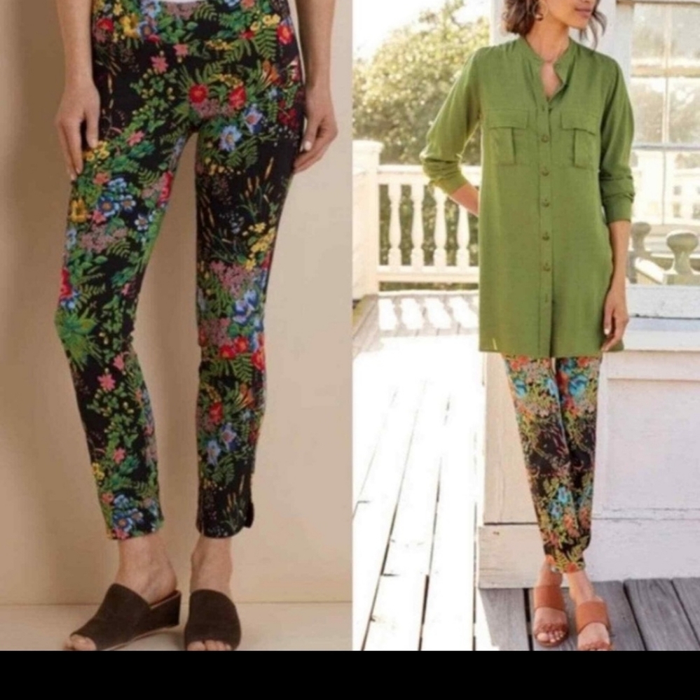 Soft Surroundings Floral Print Cropped Pull-on Pants